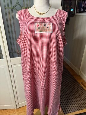 Teddi 2X Red White Gingham Embroidered Cottagecore Shift Dress